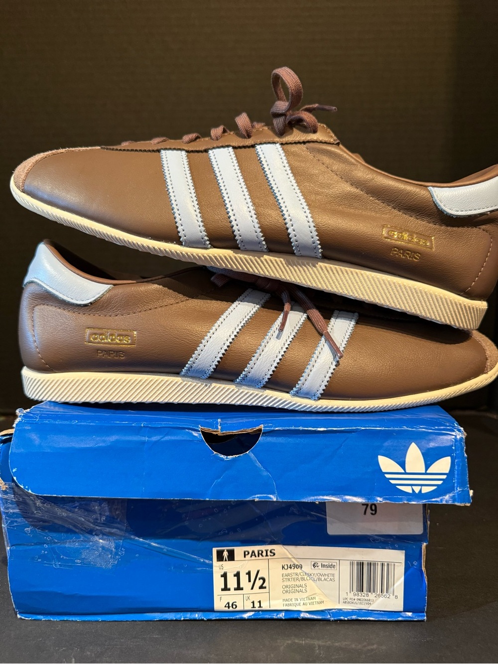 adidas Men’s Paris Leather Sneaker in Brown/White 11.5M